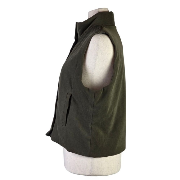 Erika Studio Vintage Olive Green Zip Vest Faux Suede Padded Sleeveless Jacket - Picture 5 of 7